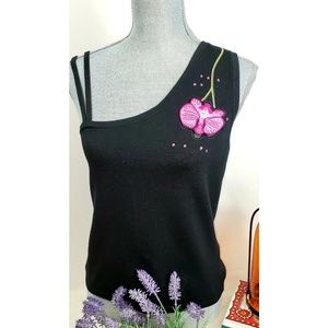Cache Tops - Cache Blk One-shoulder Silk Floral Sleeveless Top Cache Tops - Cache Blk One-shoulder Silk Floral Sleeveless Top